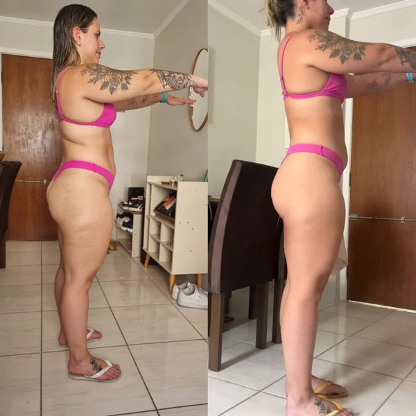 Antes e depois de uma aluna da Crew, perfil e glúteo